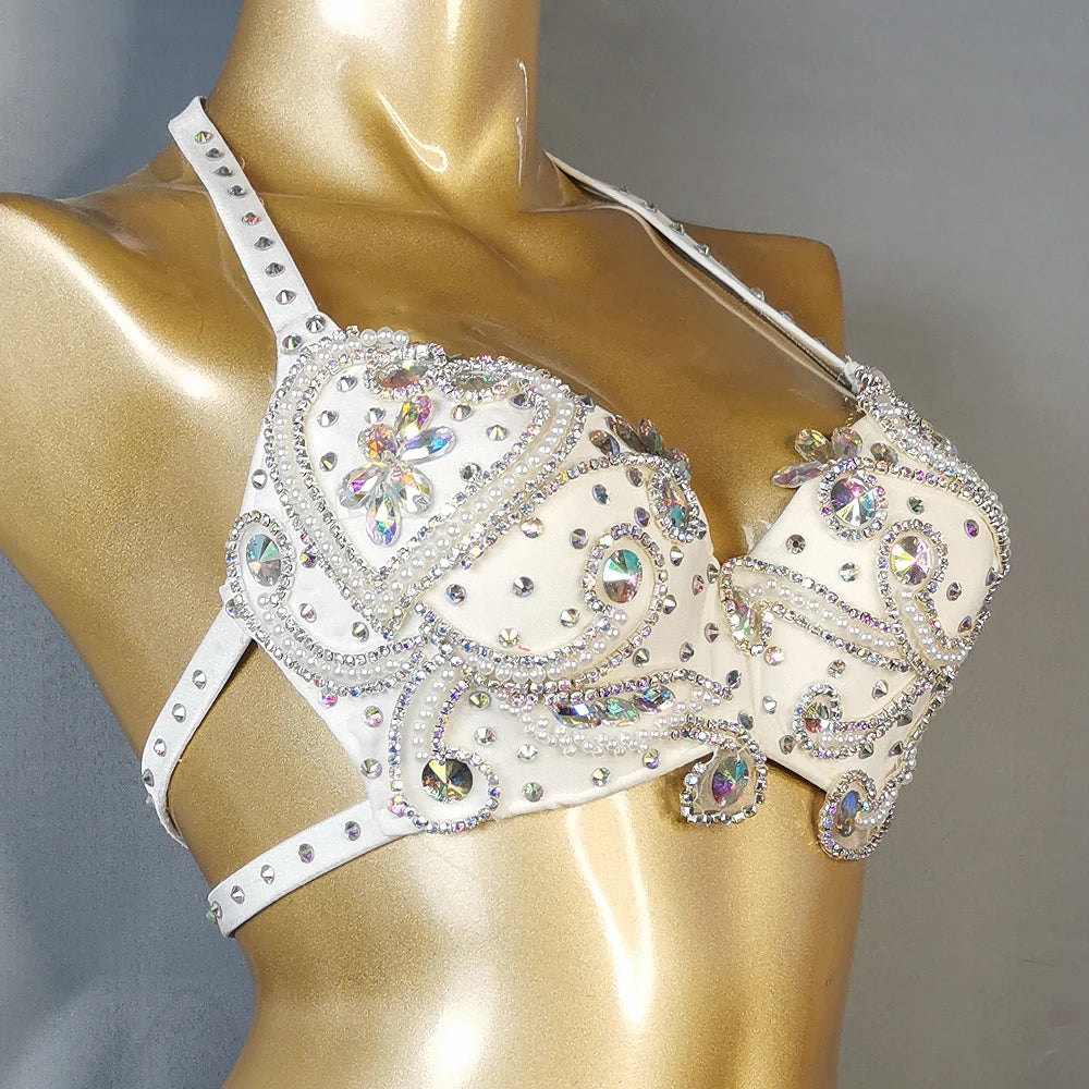 Beaded Crystal wired Bra + Belt 2pc Set Clothes