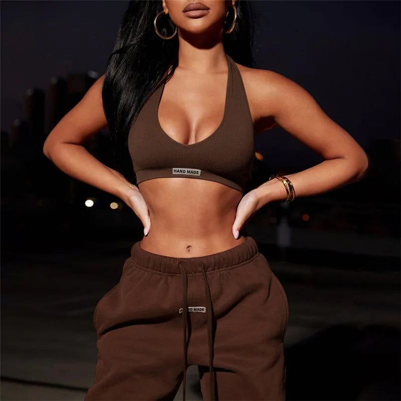 2022 Custom Logo Sleeveless Sexy Women Fitness Yoga Set Women 2 Piece Yoga Low Cut Bra Set Women Seamless Fitness Wear