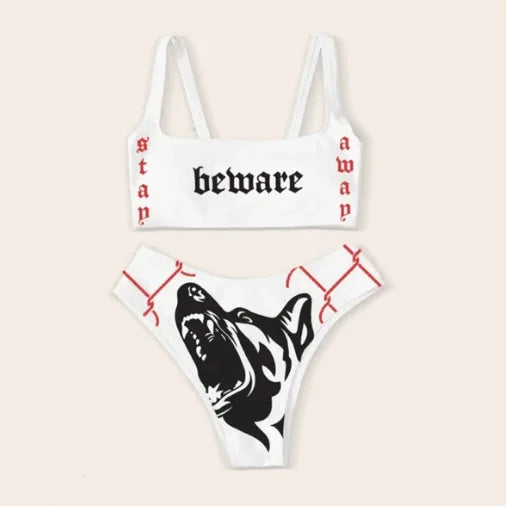 Punk Gothic Letters Print Bikinis Set Sexy Bikini