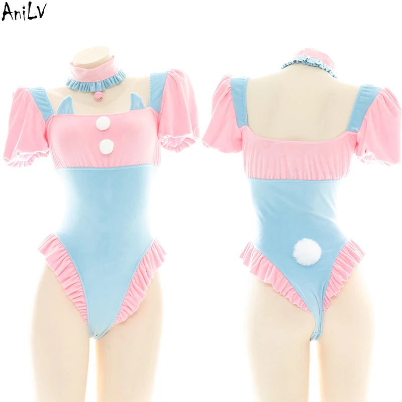 AniLV Anime Lolita Girl Maid Series Pajamas Swimsuit Costume Women Cartoon Cute Kawaii Student Pink Blue Lingerie Set Cosplay