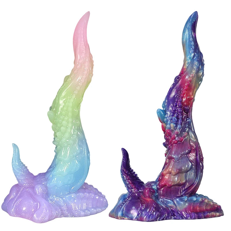 Big Monster alien Luminous Double Headed Tongue Dildo with Suction up Silicone Dragon Dildo Glow in the Dark Dinosaur Anal Plug
