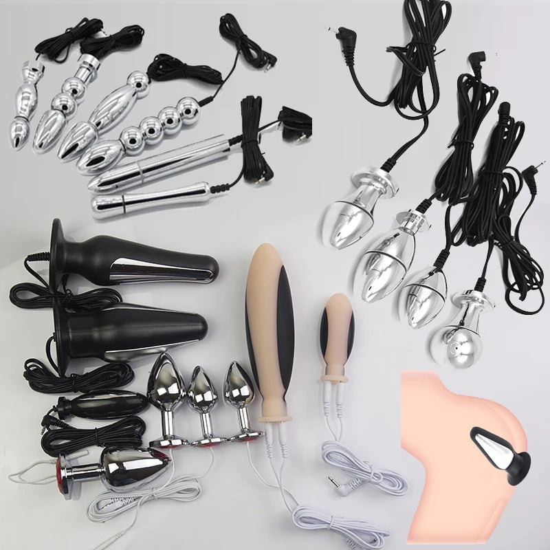 Electro Stimulation Butt Plug Dildo Vibrator,Electric Shock Vagina Anal Dilator Prostate Massage,BDSM Sex Toys For Couples
