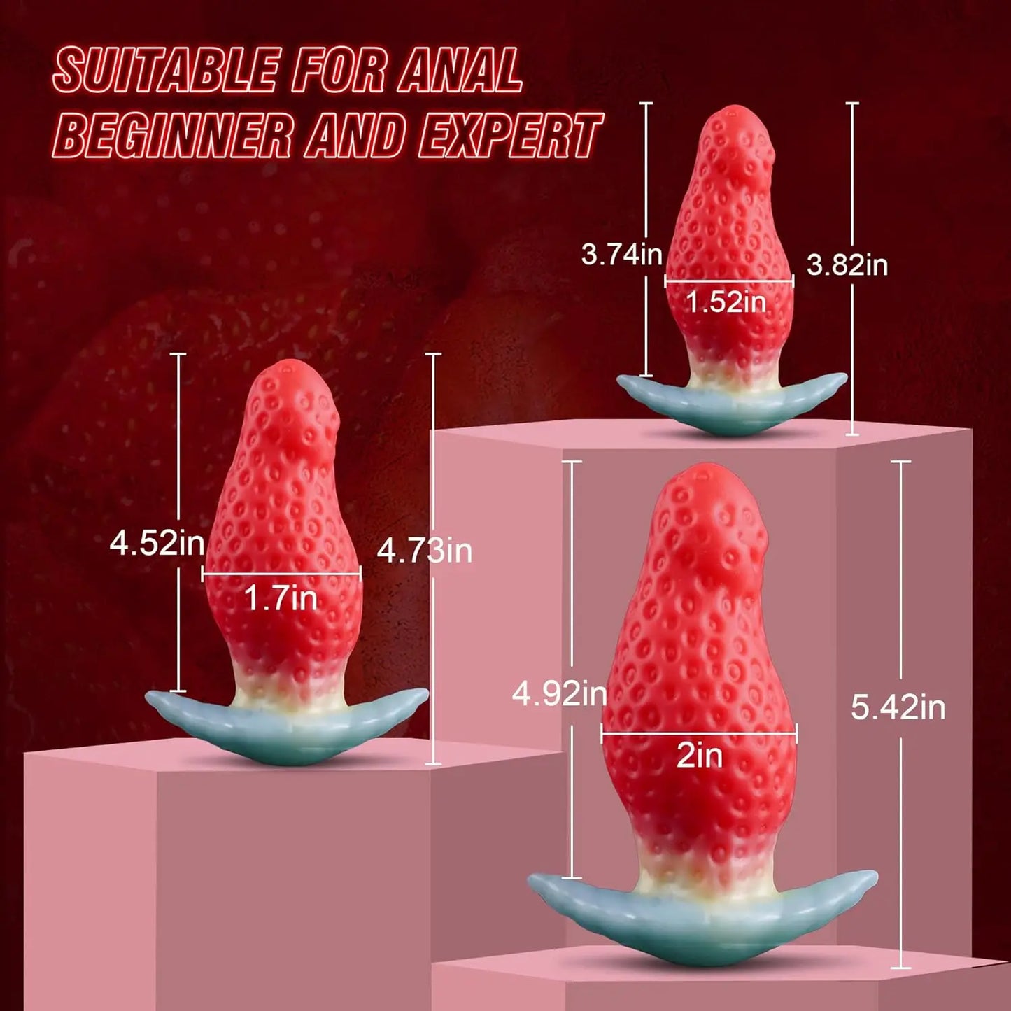 Soft Liquid Silicone Strawberry Wearable Butt Plug Realistic Dildo Monster alien G-spot Stimulation Anal Adult Sex Toys