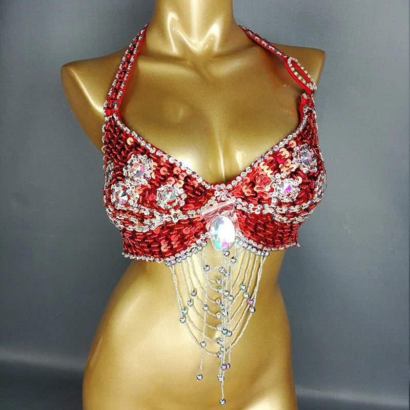 New Women Lady Belly Dance Costume Bra Beaded Sequin Bra Sexy Belly Dancing Clothes Night Club Belly Dance TOPS Bra