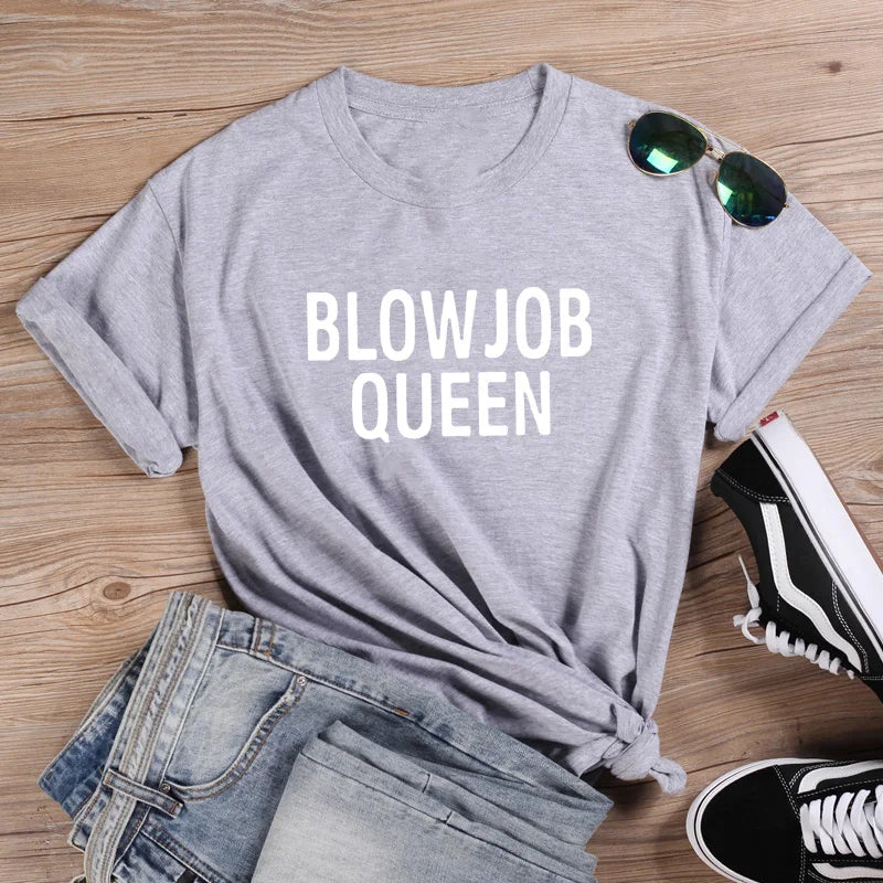 Women Harajuku O-neck Ladies Top Tee Shirt Femme Black & White Blow Job Fashion T-shirt Women Summer T Shirt