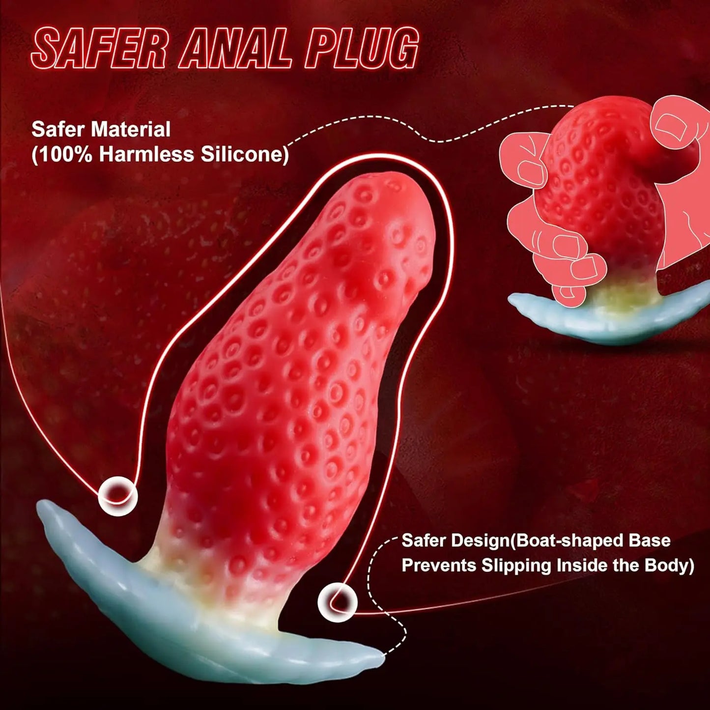 Soft Liquid Silicone Strawberry Wearable Butt Plug Realistic Dildo Monster alien G-spot Stimulation Anal Adult Sex Toys
