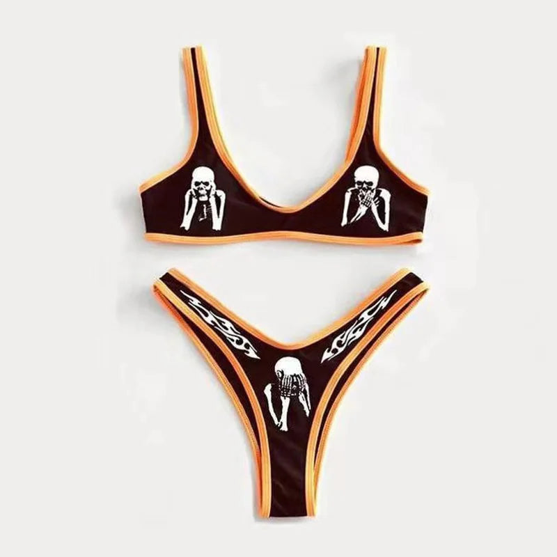 Punk Gothic Letters Print Bikinis Set Sexy Bikini
