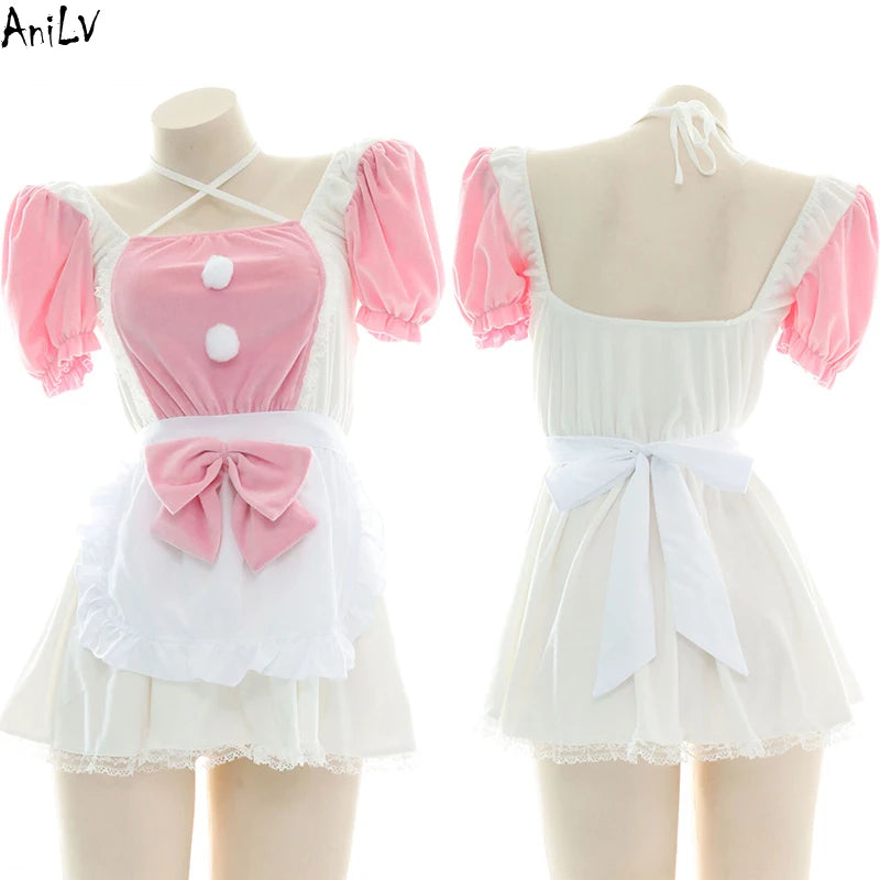 AniLV Anime Lolita Girl Maid Series Pajamas Swimsuit Costume Women Cartoon Cute Kawaii Student Pink Blue Lingerie Set Cosplay