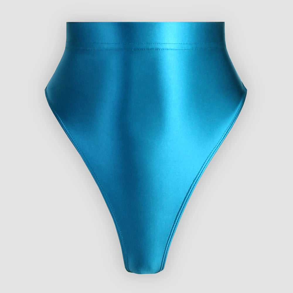 High Waist T-Shaped Short Pants for Women, Shiny Glossy, Monochrome Bikini Tights, High-Fork Briefs, Sexy Underpants, All Season
