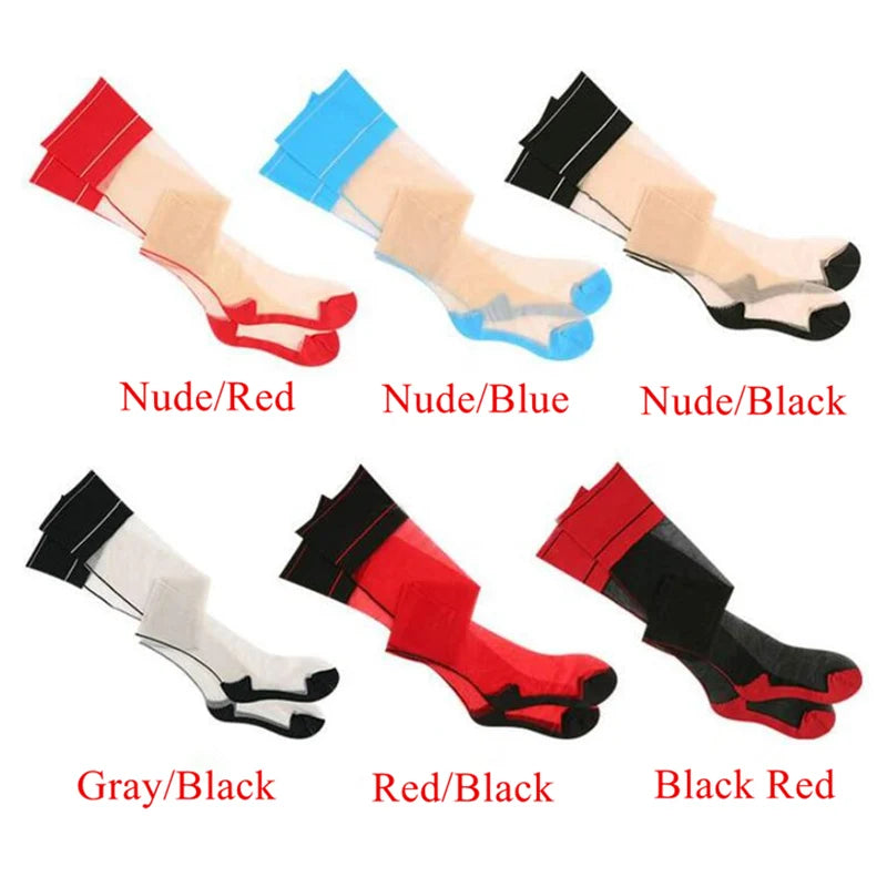 10D Patchwork Transparent Medias Retro Cuban Heel Back Seam Thigh High Stockings With Original Package Hot Pole Dance Clubwear