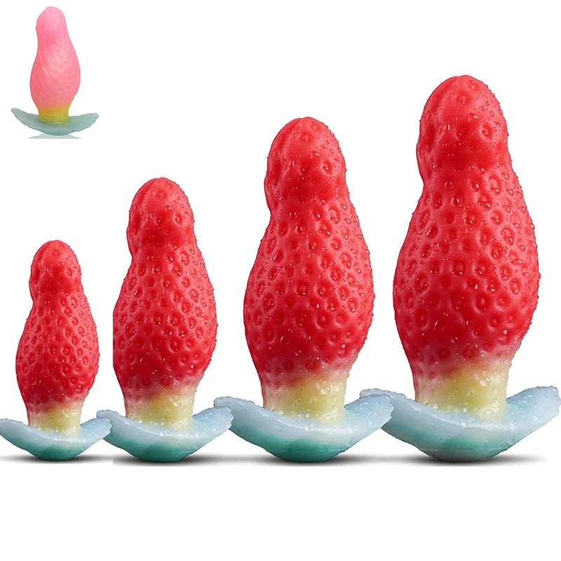 Soft Liquid Silicone Strawberry Wearable Butt Plug Realistic Dildo Monster alien G-spot Stimulation Anal Adult Sex Toys