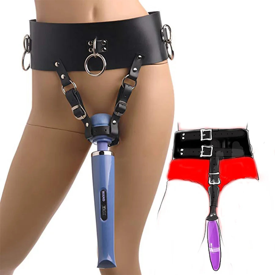 BDSM Forced Orgasm SM Bondage,Chastity Harness,Strap On Vibrating Panties,Magic Wand Vibrator Holder,Sex Toys For Women