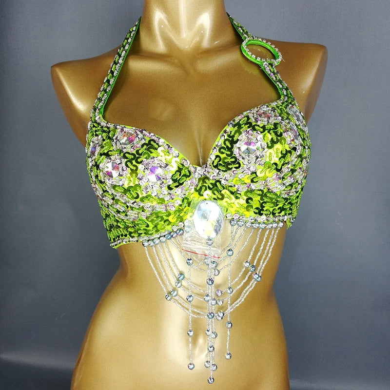 New Women Lady Belly Dance Costume Bra Beaded Sequin Bra Sexy Belly Dancing Clothes Night Club Belly Dance TOPS Bra
