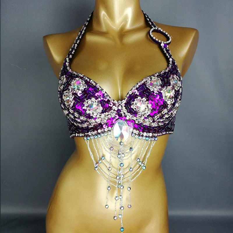 New Women Lady Belly Dance Costume Bra Beaded Sequin Bra Sexy Belly Dancing Clothes Night Club Belly Dance TOPS Bra