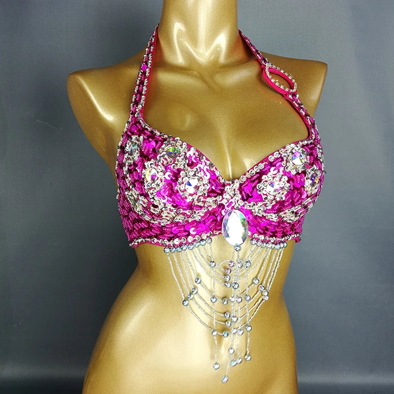 New Women Lady Belly Dance Costume Bra Beaded Sequin Bra Sexy Belly Dancing Clothes Night Club Belly Dance TOPS Bra
