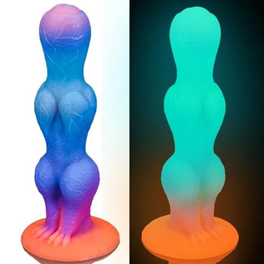 Alien Dildo Fantasy Sex Toys Silicone Monster Dildo Soft Silicone Dog with 2 KnotsGlow in the Dark Penis with Suction Cup