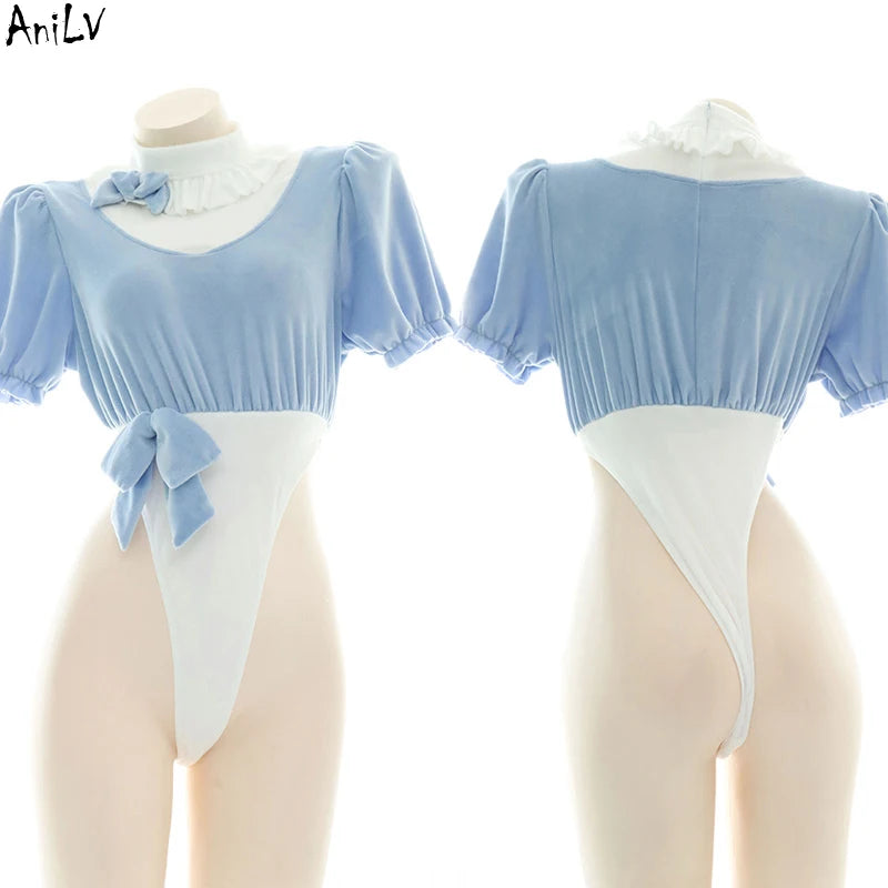 AniLV Anime Lolita Girl Maid Series Pajamas Swimsuit Costume Women Cartoon Cute Kawaii Student Pink Blue Lingerie Set Cosplay