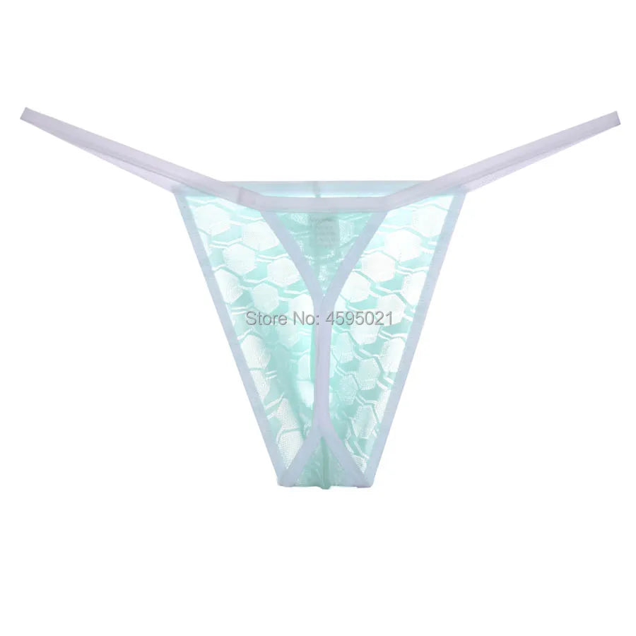Men's Sheer Lace Bikini Briefs See-through Thong String Underwear Male G-string Micro Tangas Bulge Pouch Posing Low Rise Beach