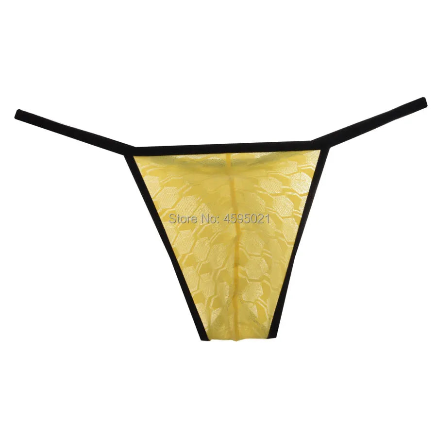 Men's Sheer Lace Bikini Briefs See-through Thong String Underwear Male G-string Micro Tangas Bulge Pouch Posing Low Rise Beach