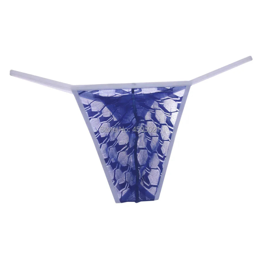 Men's Sheer Lace Bikini Briefs See-through Thong String Underwear Male G-string Micro Tangas Bulge Pouch Posing Low Rise Beach