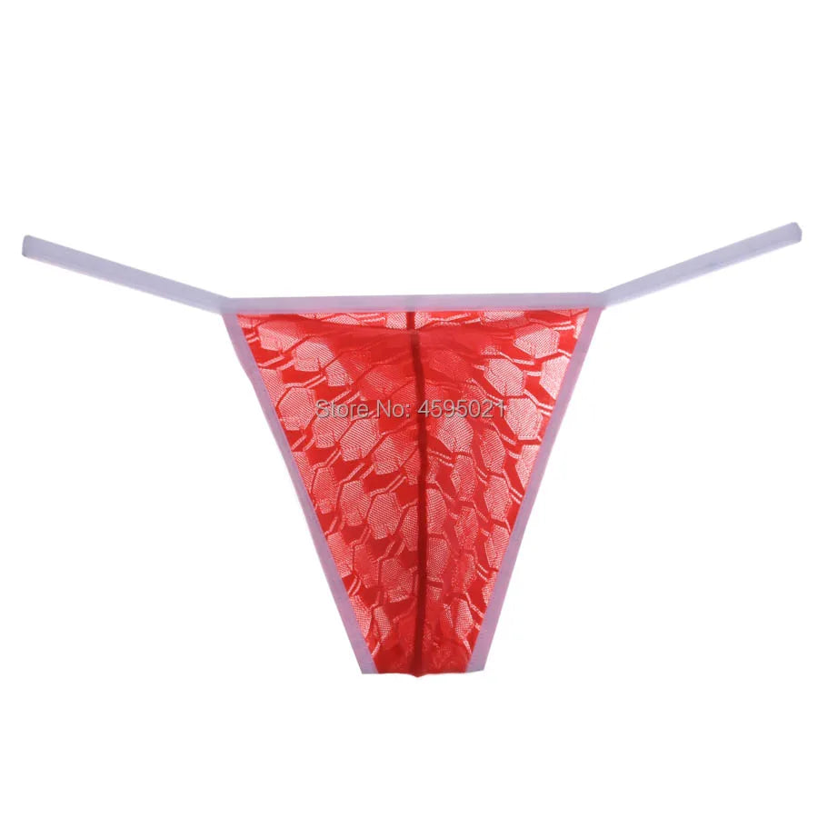 Men's Sheer Lace Bikini Briefs See-through Thong String Underwear Male G-string Micro Tangas Bulge Pouch Posing Low Rise Beach