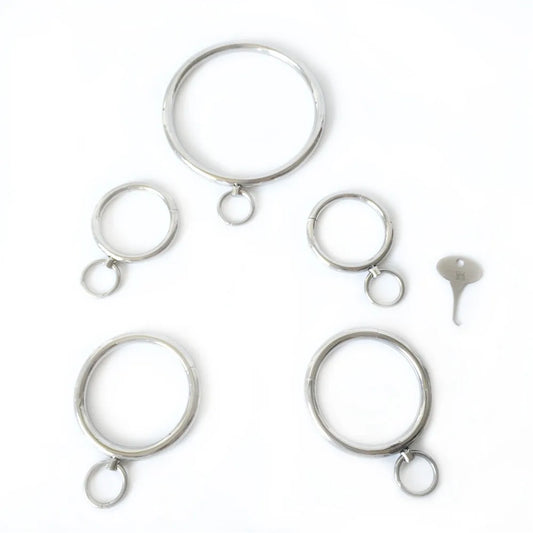 3 Piece Sets Stainless Steel Bondage Handcuffs Wrist Cuffs Fetters Ankle Cuffs Neck Ring Collar BDSM Sex Toy For Male Female