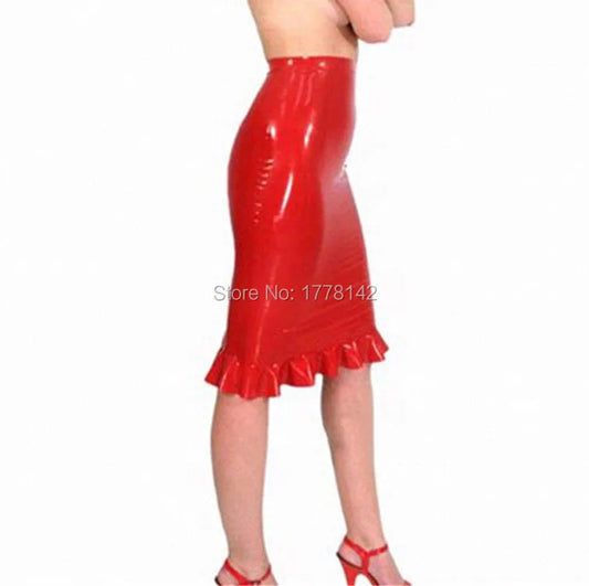 Red Latex Women Skirts With Lace Strim Gummi 0.4mm Customize Plus Size