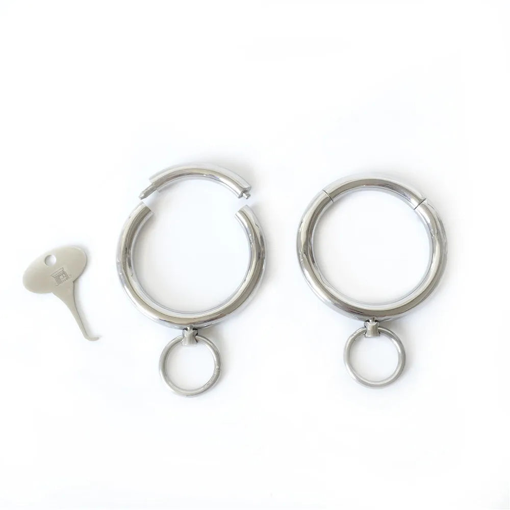 3 Piece Sets Stainless Steel Bondage Handcuffs Wrist Cuffs Fetters Ankle Cuffs Neck Ring Collar BDSM Sex Toy For Male Female