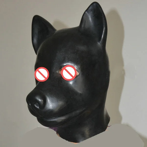 Hot sex product male female 100% natural latex bondage dog head mask eyepatch headgear hood adult BDSM toy bed game set