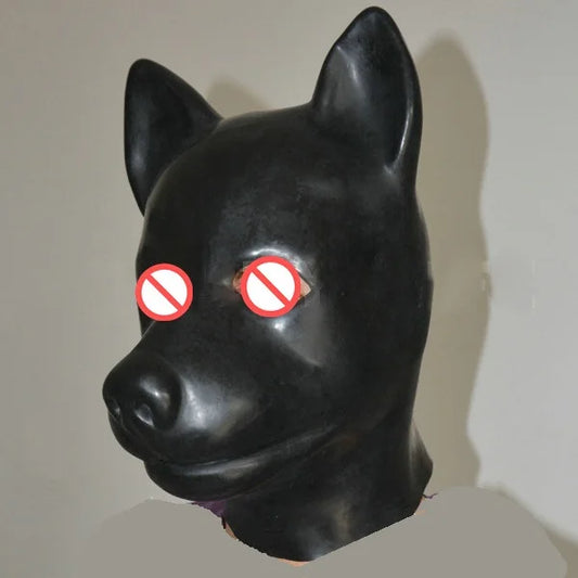 Hot sex product male female 100% natural latex bondage dog head mask eyepatch headgear hood adult BDSM toy bed game set