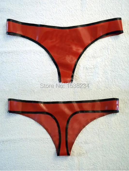 ASHBURN Latex Breifs With Trims Red and Black  Women Red Thongs Lingerie Underwear G-strings Fetish