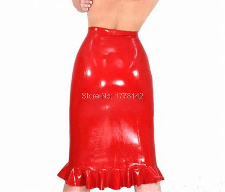 Red Latex Women Skirts With Lace Strim Gummi 0.4mm Customize Plus Size