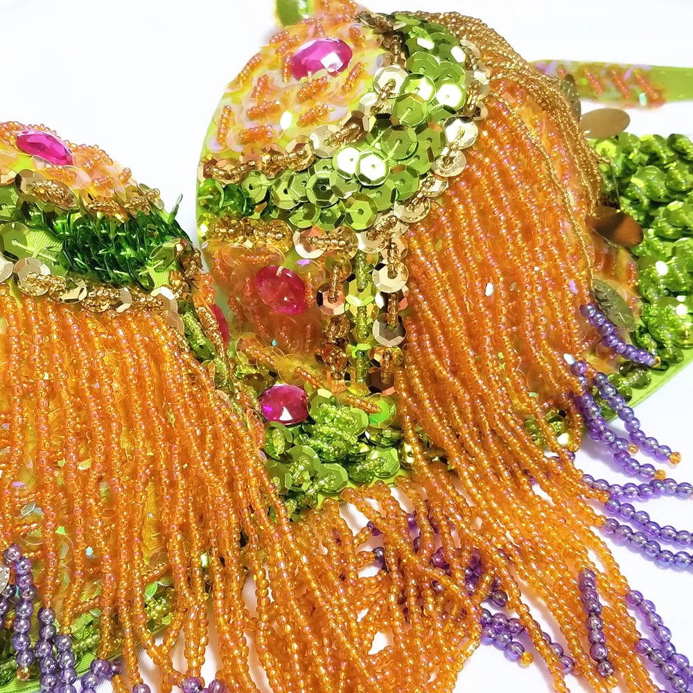 Size S-XL Performance Women Dancewear Professional Outfit Long Oriental Beaded Belly Dance Costume Bra Belt