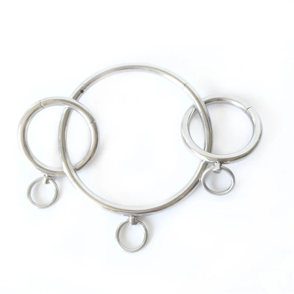 3 Piece Sets Stainless Steel Bondage Handcuffs Wrist Cuffs Fetters Ankle Cuffs Neck Ring Collar BDSM Sex Toy For Male Female