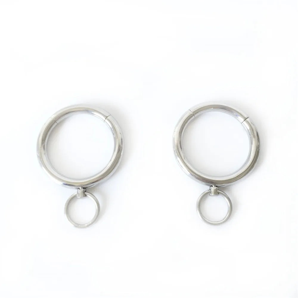 3 Piece Sets Stainless Steel Bondage Handcuffs Wrist Cuffs Fetters Ankle Cuffs Neck Ring Collar BDSM Sex Toy For Male Female