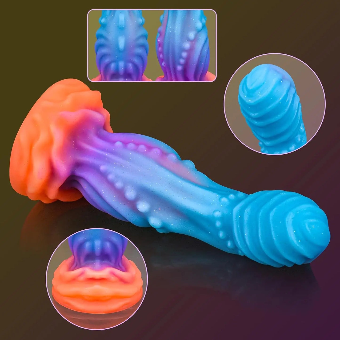 ASHBURN Fantasy Curved Ribbed Dildo G-Spot Monster Glowing Dildos with Knot Tentacle