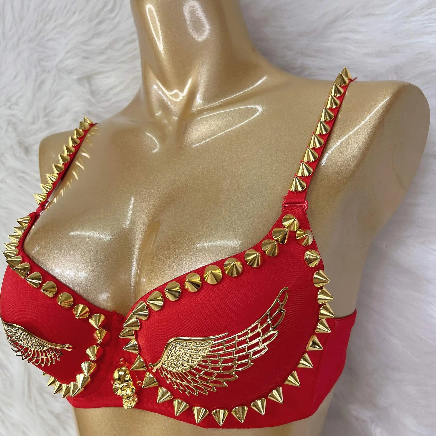Exotic Lingerie Black Gold Studded Rivet & Wings Underwear Bra Adult Women Club Wear Top Bra