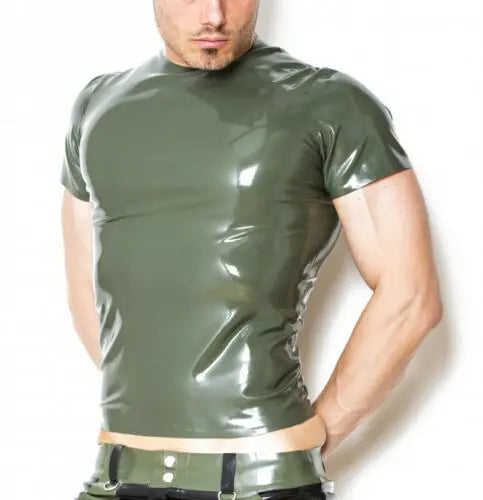 Latex T-shirt Rubber Tops No Zipper Short Sleeves Fitting Sexy Cool