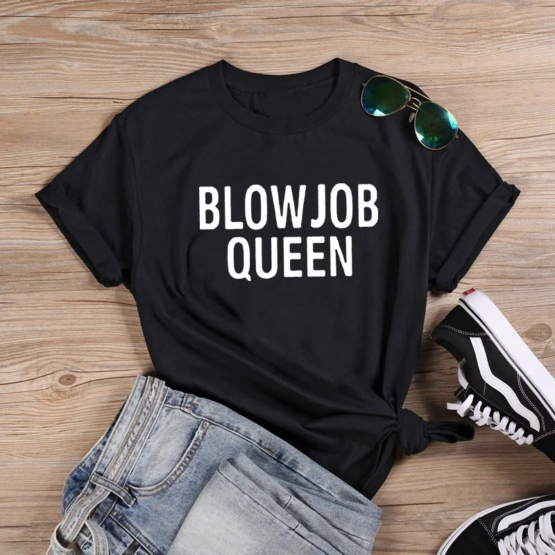 Women Harajuku O-neck Ladies Top Tee Shirt Femme Black & White Blow Job Fashion T-shirt Women Summer T Shirt