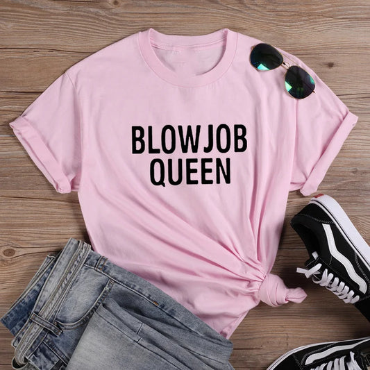 Women Harajuku O-neck Ladies Top Tee Shirt Femme Black & White Blow Job Fashion T-shirt Women Summer T Shirt
