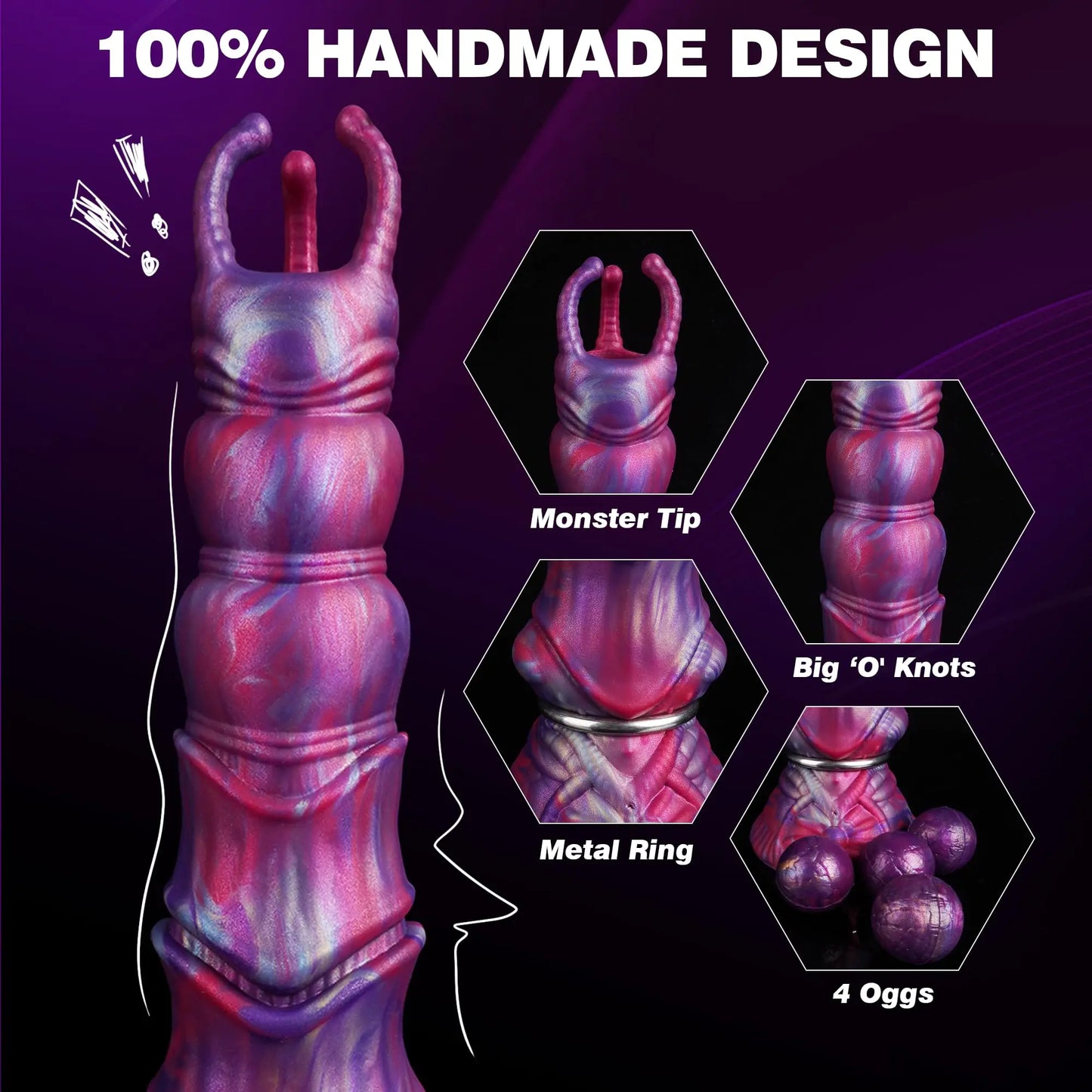 Monster Fantasy Ovipositor Dildo with 4 Eggs Big Dog Knot Horse Cock Dildo with Inflatable Pump Anal Toys Adult Sex Toys for Men