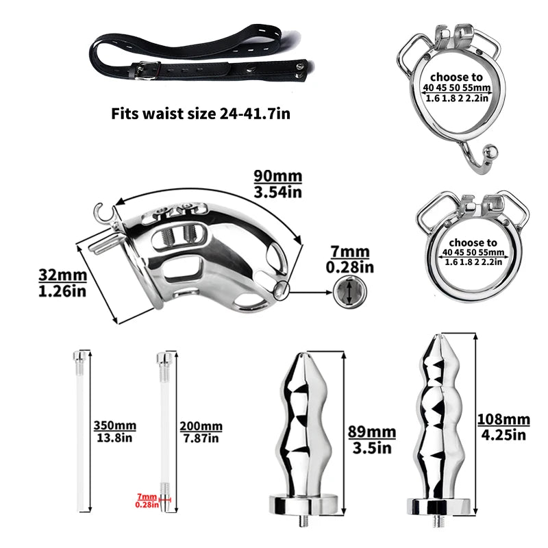 Detachable Anal Plug Strap on Male Chastity Cage with Silicone Urethra Catheter 4 Size Ring Adult Toys for Role-Play Games