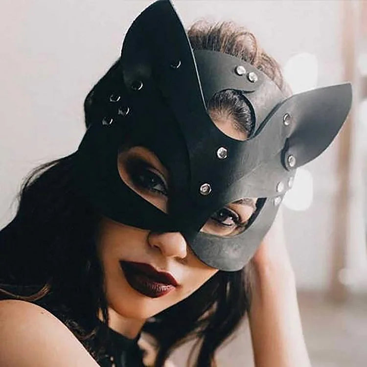 Women Cat Mask Sexy Leather Eye Mask Half Face Masquerade Mask Cosplay Costume Props for Halloween Mardi Gras Carnival