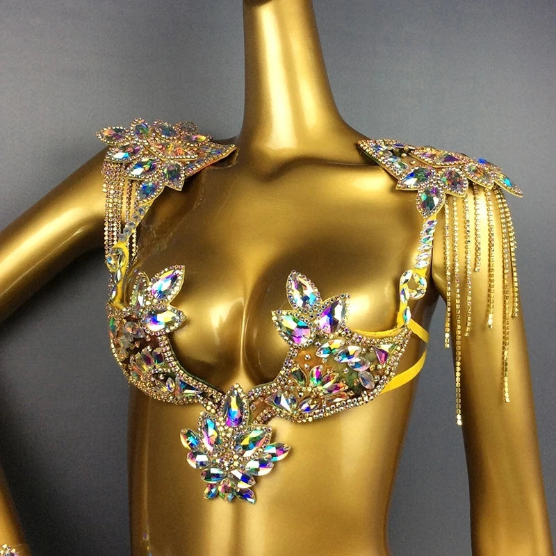 New Design Top Grade Sexy Women Belly Dance Samba Carnival RIO Crystal Wire Bra Costume Outfit Showgirl Dancer Clothes