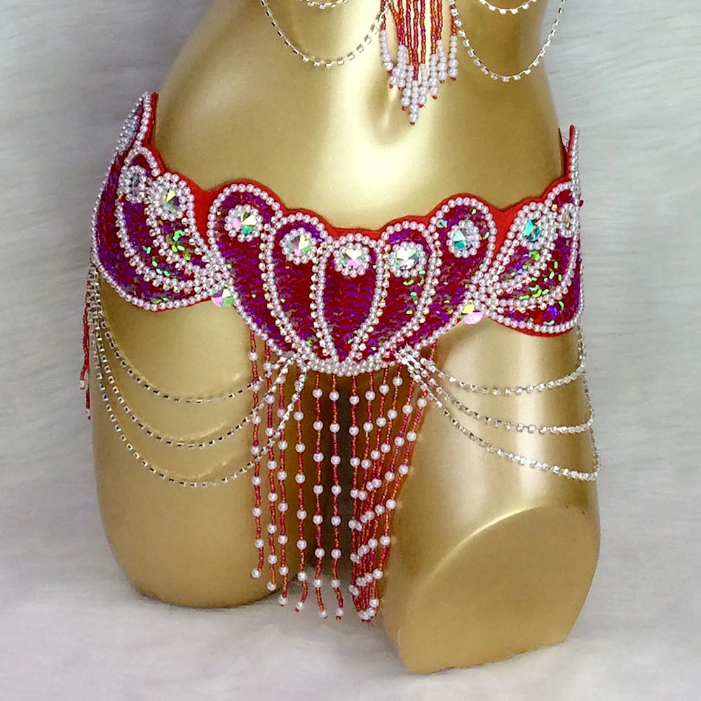 Beaded Showgirl Dance Costume Wear Bra+Belt Set Carnival Costumes