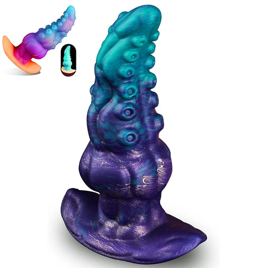 Cheap Sexual Product Octopus Tentacle Penis Luminous alien Anal Plug Vagina Dildo Soft Skin Silicone Wearable Anal Plug for Men