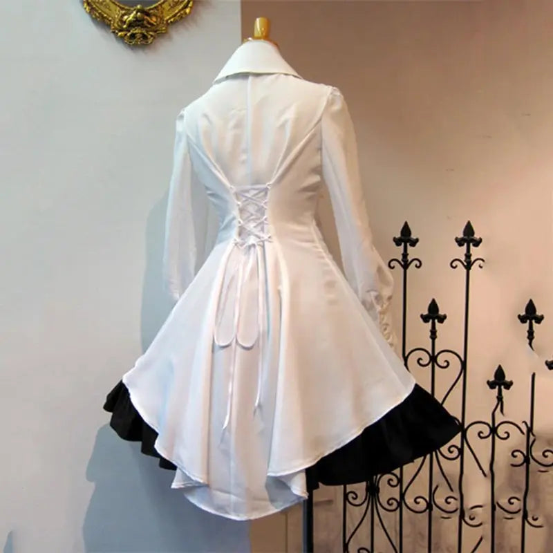 2025 Summer Elegant Party Black Gothic Women Lolita Dresses Big Size Bow tie Pleated Lace Up Goth Vintage White Chic Jurken