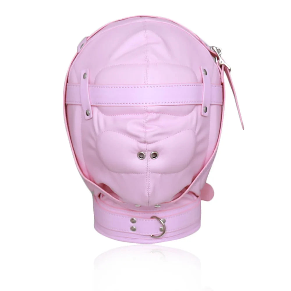 Women Men Sexy Pink Mask Breathable Adjustable Leather Face Masks With Mouth Gag Cosplay Games Headpiece Hood BDSM Erotic Toys