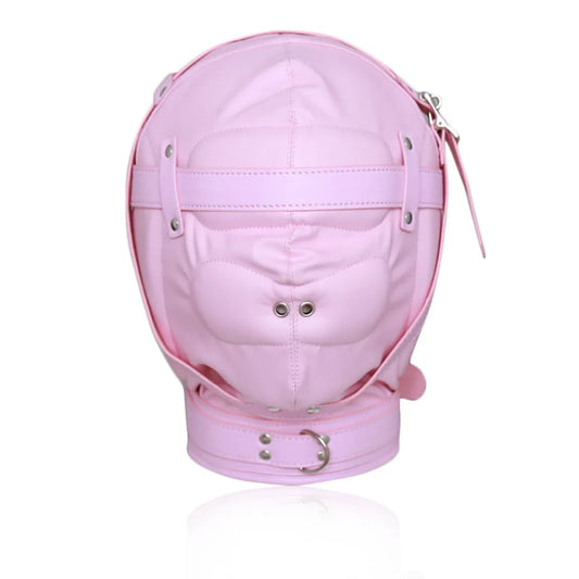 Women Men Sexy Pink Mask Breathable Adjustable Leather Face Masks With Mouth Gag Cosplay Games Headpiece Hood BDSM Erotic Toys