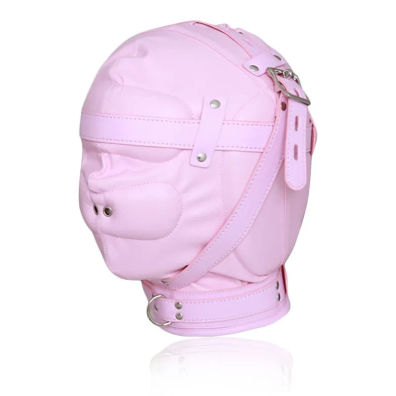 Women Men Sexy Pink Mask Breathable Adjustable Leather Face Masks With Mouth Gag Cosplay Games Headpiece Hood BDSM Erotic Toys